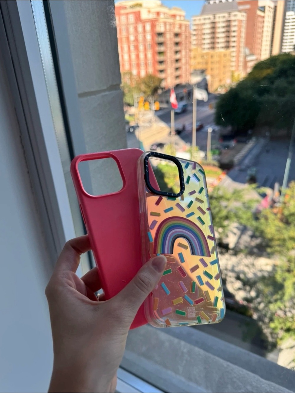 Casetify Pink Silicone & Rainbow Confetti Clear Case Duo